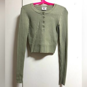 Sunday Best 1/2 Button Up Cropped Ribbed Long Sleeve Top size XXS Pastel Green